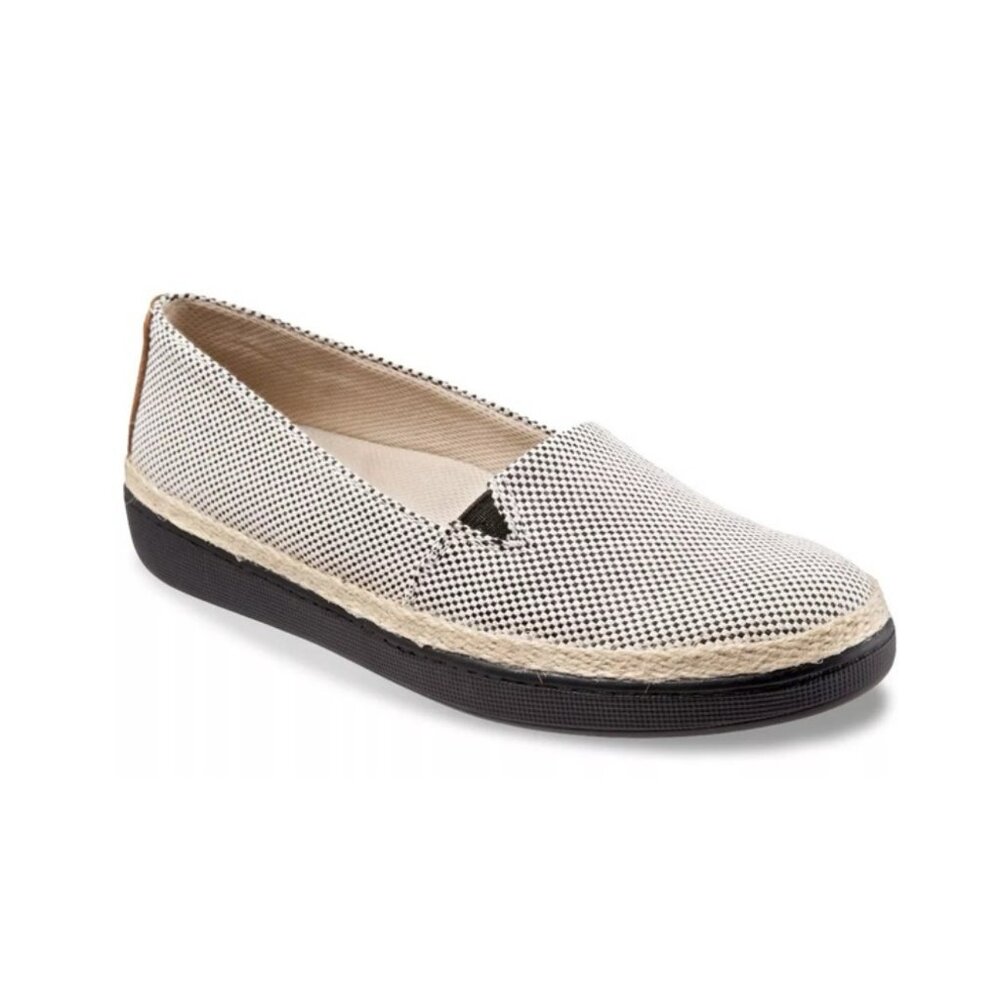 Trotters Accent Espadrille Linen Flat Slip On Loafer Black and White Size 7